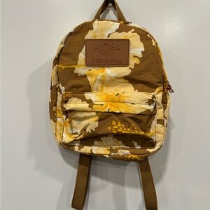 NWT ALOHA Collection Brown & Yellow Floral Backpack